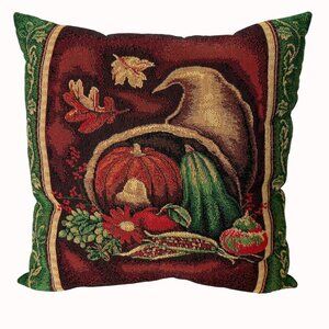 Fall Harvest Tapestry Throw Pillow Autumn Thanksgiving Decor Cornucopia Pumpkin